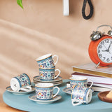 KARACA Beylerbeyi - 12-częściowy zestaw filiżanek do kawy po turecku Zestaw 6 porcelanowych filiżanek do espresso ze spodkami Zestaw filiżanek do espresso 80 ml Tradycyjny design - niebieski