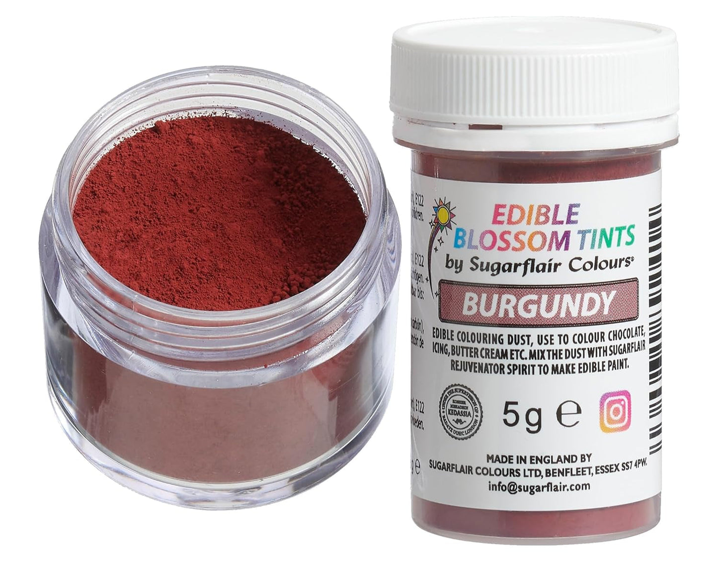 Sugarflair Blossom Tint Dust Burgundy Food Coloring Powder - Barwnik spożywczy w proszku do dekoracji ciast, fondantów, lukrów, czekolady, kremu maślanego, makaroników i nie tylko - 5G