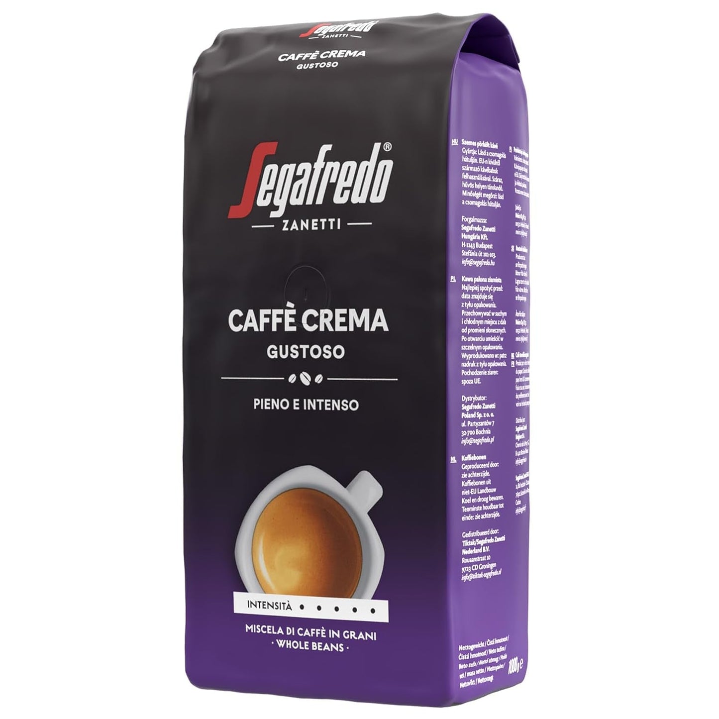 Segafredo Zanetti Caffè Crema Gustoso – Całe ziarna (opakowanie 1 kg) – Nadaje się do Caffè Crema – Kawa ziarnista długo i ciemno palona, ​​pełny i intensywny smak (2 sztuki w opakowaniu)