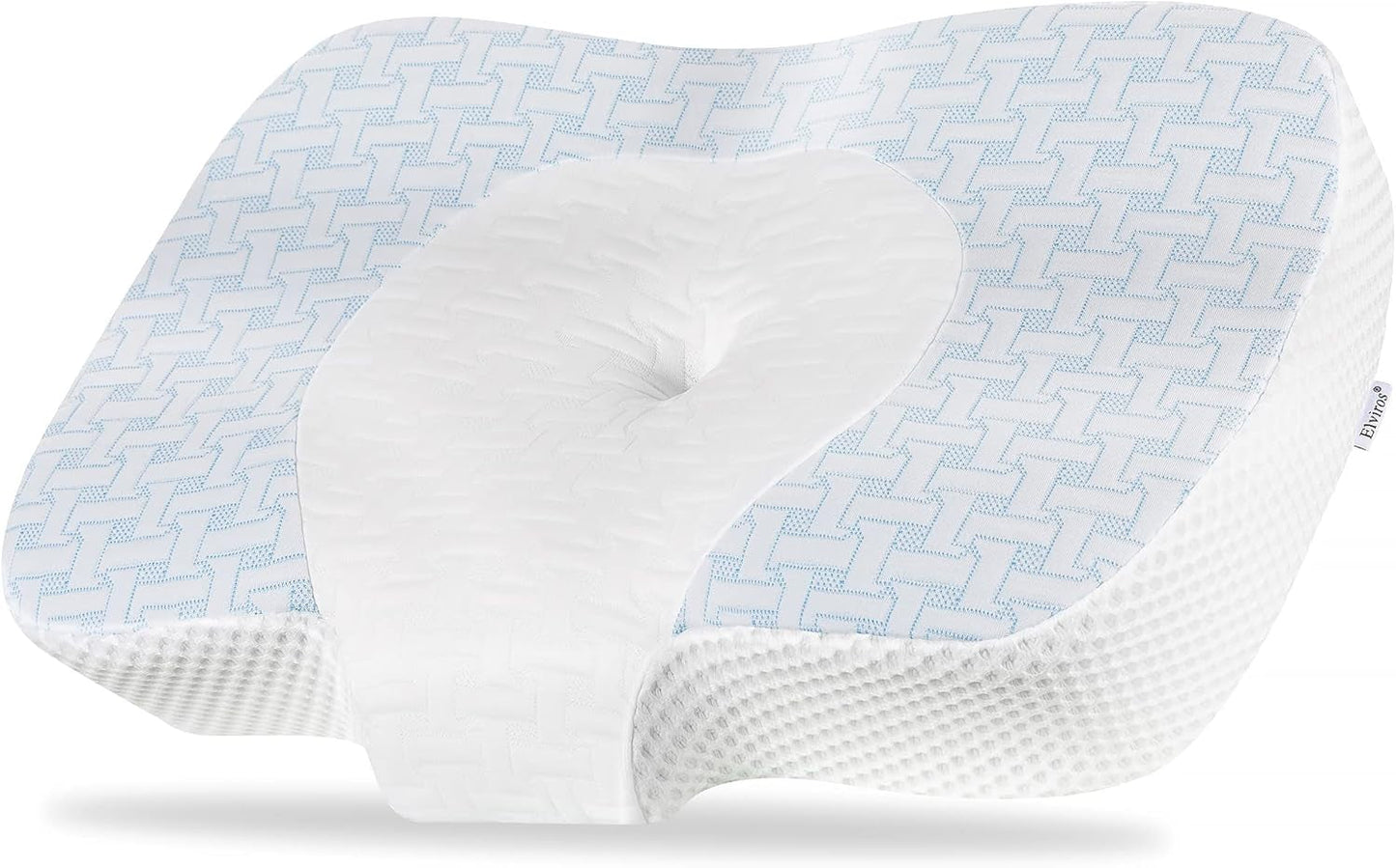 Poduszka ortopedyczna Elviros Memory Foam, poduszka przeciwbólowa szyi, poduszka do spania, ergonomiczna poduszka pod szyję, poduszka podtrzymująca szyję, poduszka przeciw chrapaniu dla osób śpiących na boku, podkłady na brzuch, biała Naty Shop Poduszki ortopedyczne szyjki macicy niebieskie 60 x 38,6 x 9,9/13,5 cm