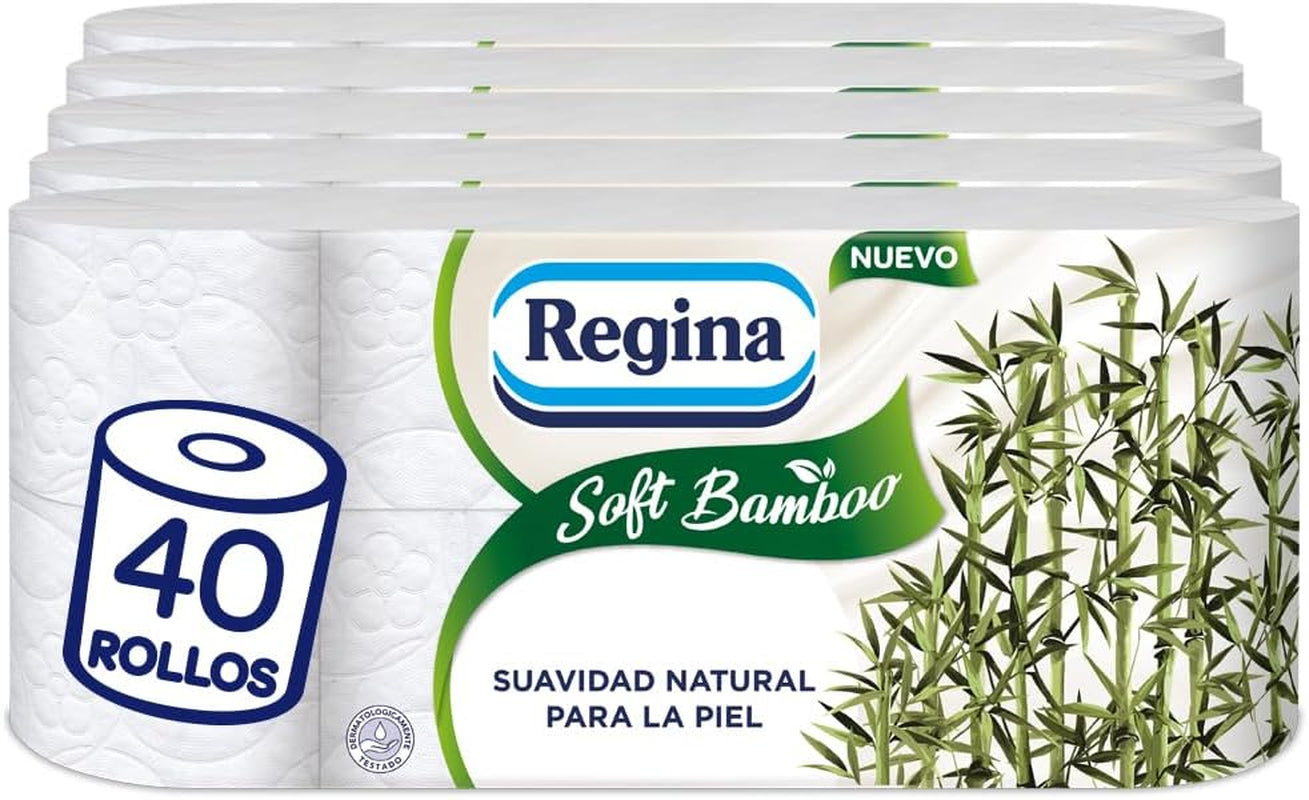 Papier Toaletowy Regina Soft Bamboo, 40 Rolek, 3 Warstwy, 160 Arkuszy, Naturalna Miękkość dla Twojej Skóry, Papier Toaletowy z Włókna Bambusowego, Opakowania Papierowe, Certyfikat Fsc