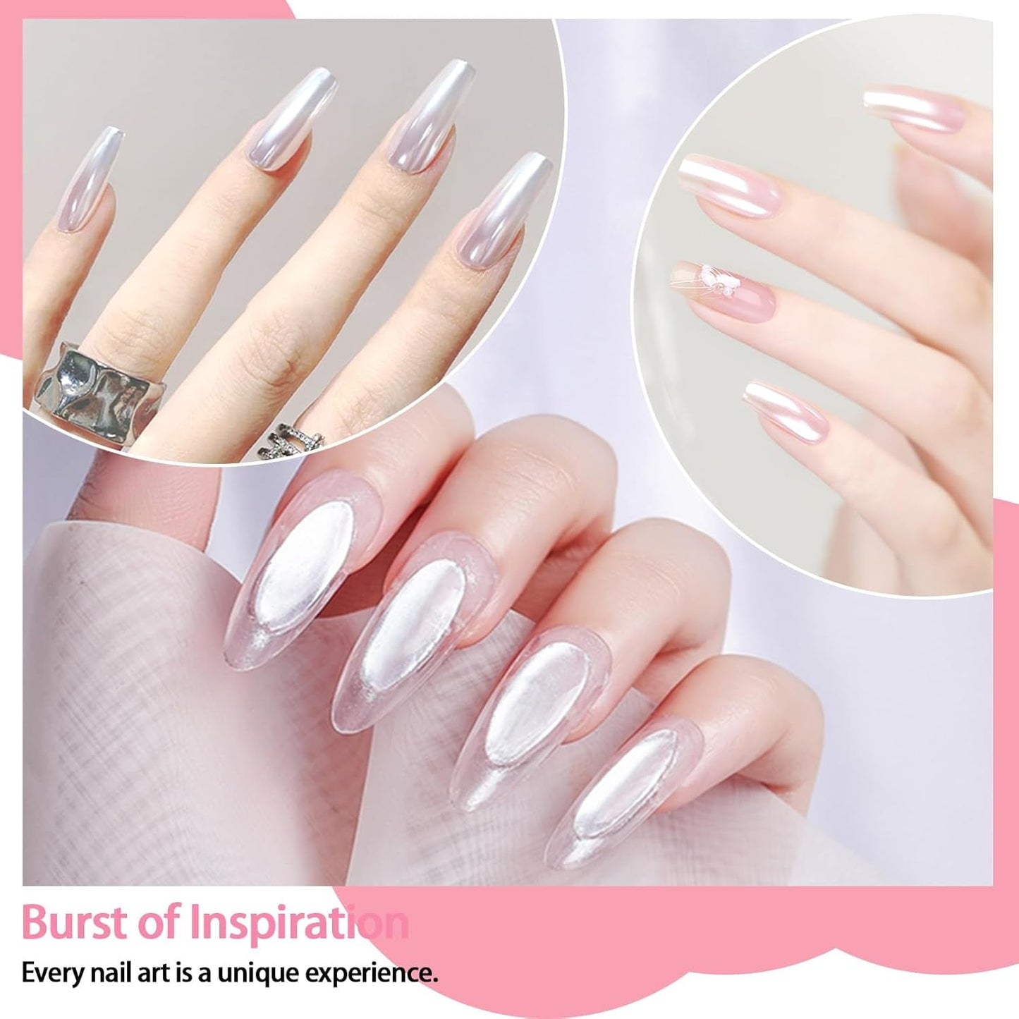White Pearl Chrom Nagel Pulver, Irisierendes Aurora Pulver Metallic Spiegel Effekt Glitter Pulver Perłowy Eis Transparentny Pigment Meerjungfrau Perle Glitter Staub Für Nail Art Dekoration