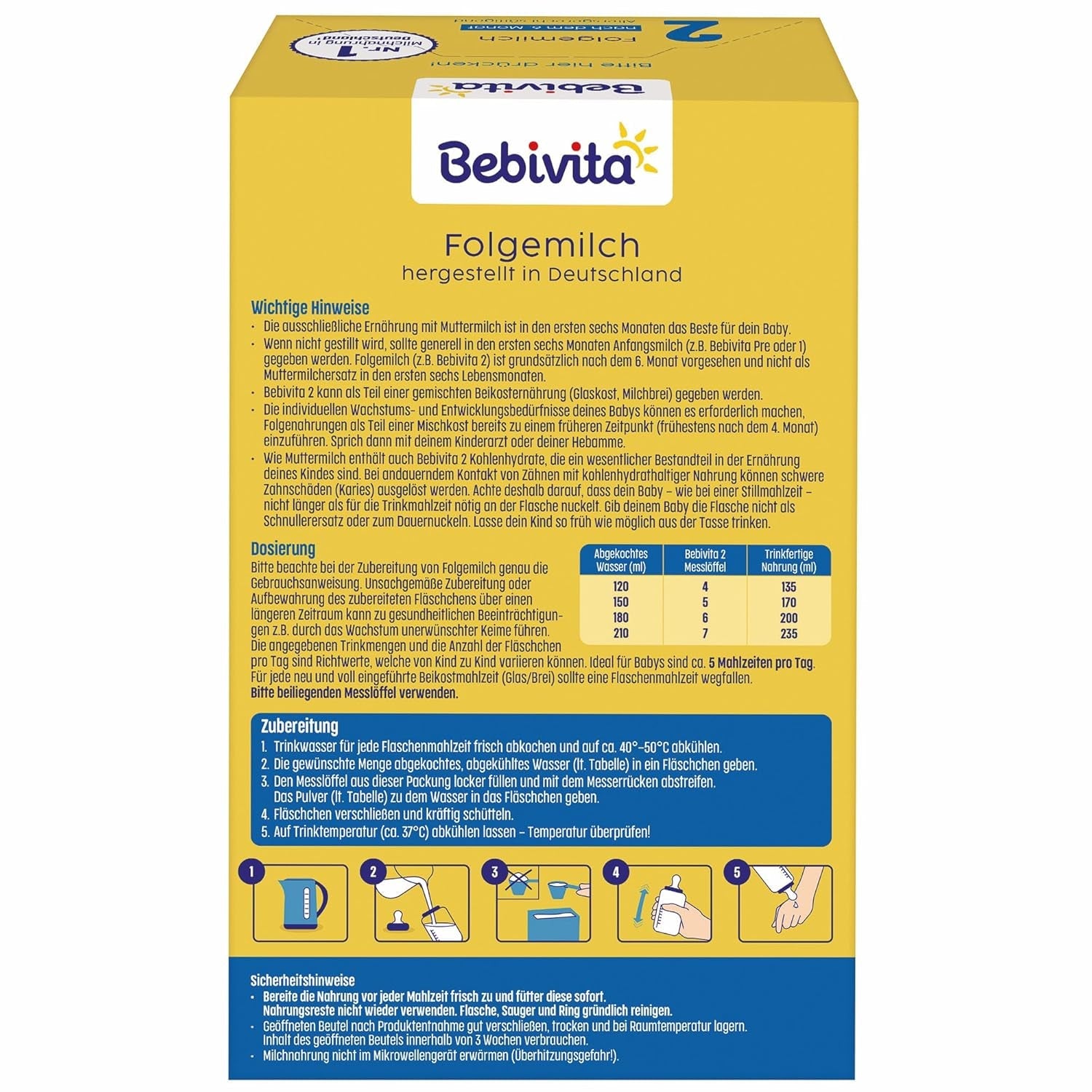 2 Folgemilch (4 x 500 g), nach dem 6. Monat, mit Witamina C i D, Omega-3 (DHA), altersgerecht sättigend