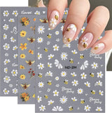3 Stück Nagelsticker Set-Selbstklebende Nagelfolie Mit Blumen- Und Bienenmotifen-Nail Art Naklejka dla Kreatives Nageldesign-Nageltattoos Und Zubehör