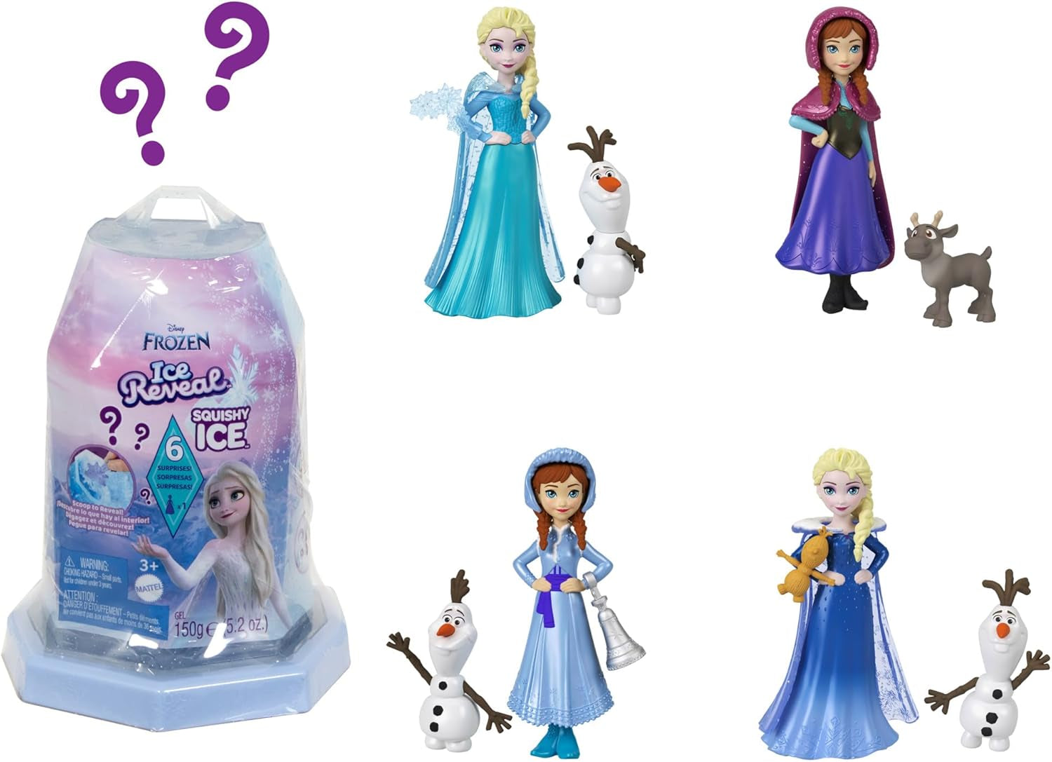 Mała lalka Mattel Disney Frozen Ice Reveal z puszystym lodowym żelem i 6 niespodziankami, zawiera figurkę przyjaciela i akcesoria (lalki mogą się różnić) HRN77