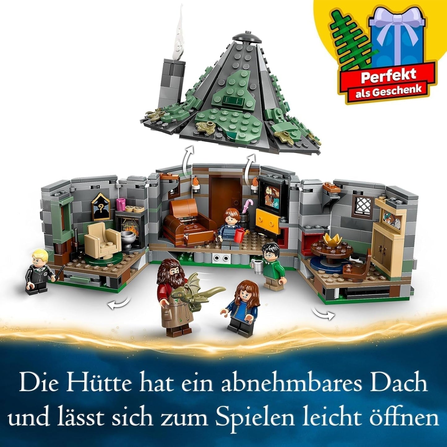LEGO Harry Potter Chatka Hagrida: Niespodziewana wizyta Zestaw z 5 minifigurkami i 2 figurkami zwierząt, prezent dla kobiet i mężczyzn, magiczna zabawka przygodowa, zestaw fantasy 76428 Zestawy do budowania Beuche den LEGO-Store