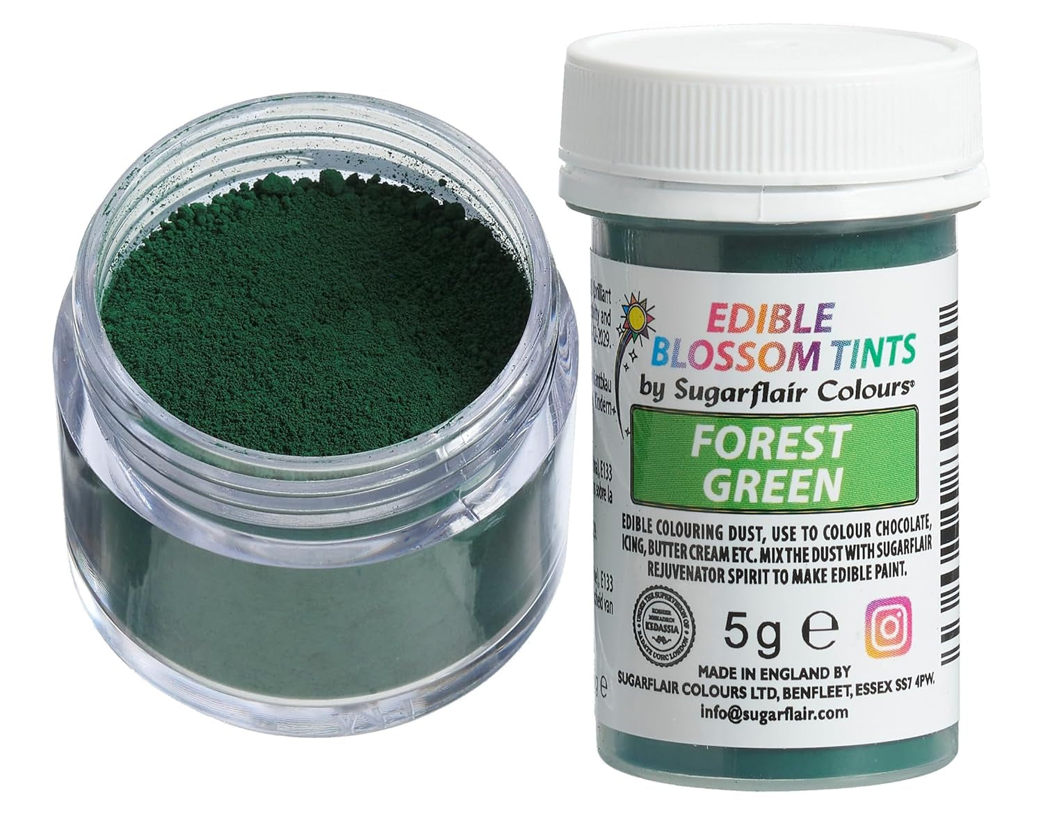Sugarflair Blossom Tint Dust Forest Green - Barwnik spożywczy w proszku do dekoracji ciast, fondantów, lukrów, czekolady, kremu maślanego, makaroników i nie tylko - 5G