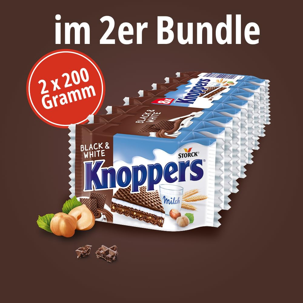 Czarno-biały – 2 x 200g (2 x 8 sztuk) – Kromki wafla nadziewane waflami ciemnego kakao, kawałkami czarnego ciasta, mlekiem i kremem nugatowym