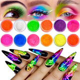 Neonowy pigment fosforowy Pulver Für Nägel Lidschatten - 12 kolorów Neon Nagel Glitzer Augenpulver Maniküre Halloween Neonowy makijaż Dekoracja Nail Art Staub Pigment