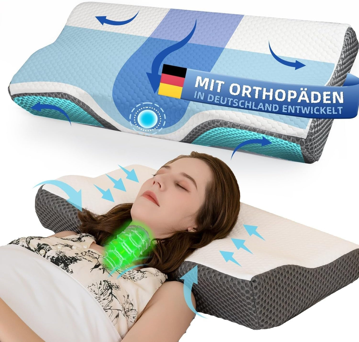 Poduszka na ból szyi, ergonomiczna ortopedyczna poduszka na szyję, boczna poduszka z pianki memory na brzuchu, poduszka przeciw chrapaniu dla mężczyzn i kobiet (62 * 34,5 * 12/8 CM) Poduszki ortopedyczne na szyjkę macicy Naty Shop Domyślny tytuł