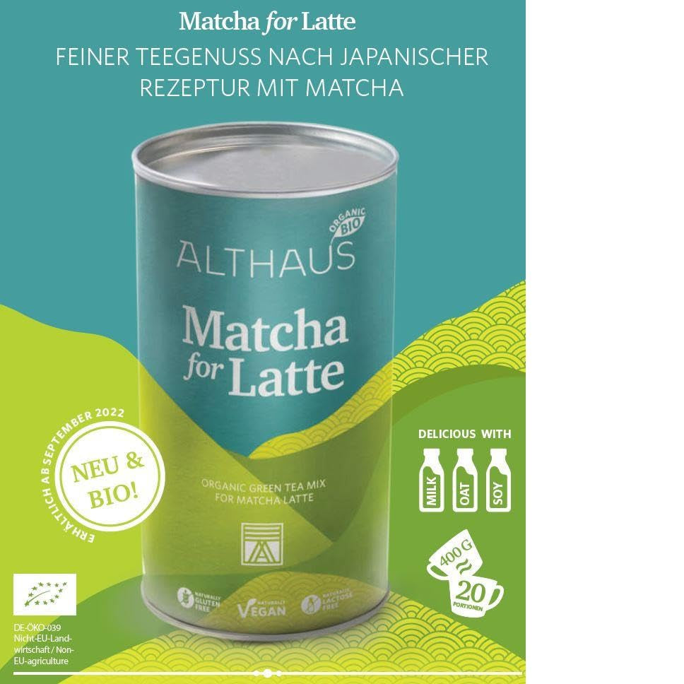 Matcha do latte Mieszanka herbat zielonych z cukrem trzcinowym, 400g, wegańska, na 20 porcji