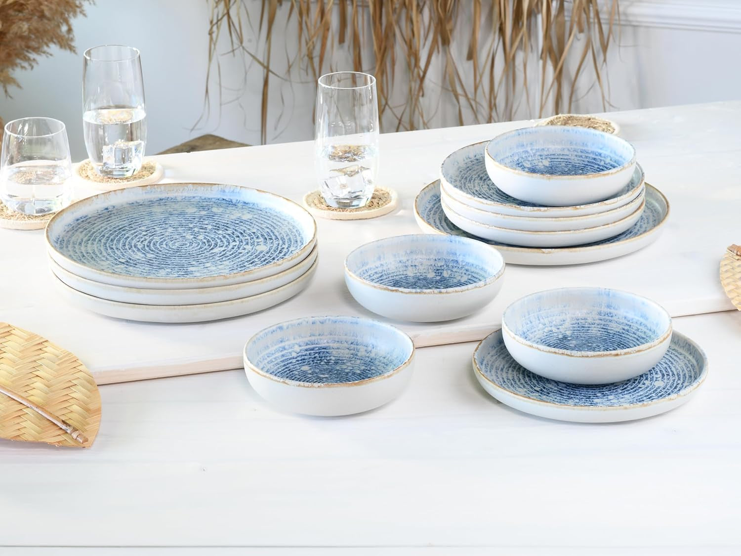 CreaTable, 21652, seria Uno Mykonos, 12-częściowy zestaw naczyń obiadowych, zestaw talerzy porcelanowych, można myć w zmywarce i używać w kuchence mikrofalowej, wyprodukowano w Portugalii