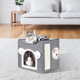 Katzenbetten für Indoor Katzen, Faltbares Katzenhaus, Katzenhöhle 2 Schicht Würfel Großer Raum Katzenbett mit Kratzbrett und Spielball, 15,8 x 15,8 x 15 cali