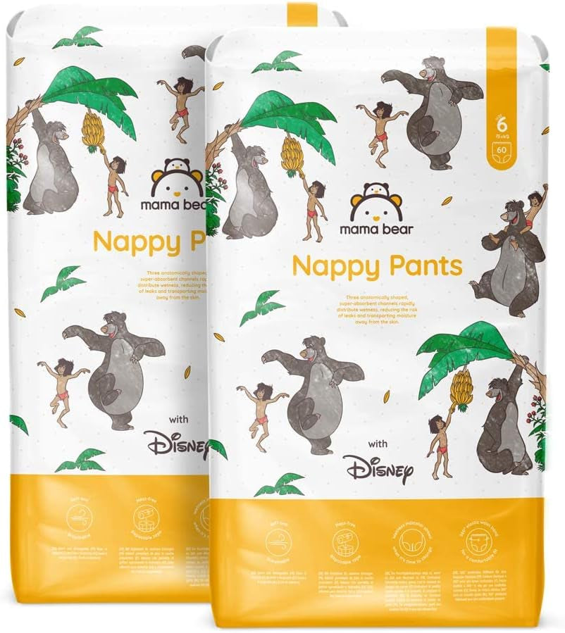 Marka Amazon: pieluchy Mama Bear Disney, rozmiar 5 (12-17 kg) - pudełko miesięczne, białe, 140 sztuk (2 opakowania po 70 sztuk)