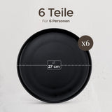Zestaw talerzy kamionkowych na 6 osób – matowy czarny 6-częściowy zestaw Duże talerze nadające się do użytku w kuchence mikrofalowej Elegancki design – kolekcja Twinzee Ebony