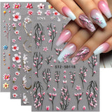 JMEOWIO 3D Nagelsticker Blume Nail Art Naklejka Selbstklebend Nagelaufkleber 5D Stereoskopisch Frühling Letnia dekoracja kwiatowa Nageldesign Zubehör 4 Blatt