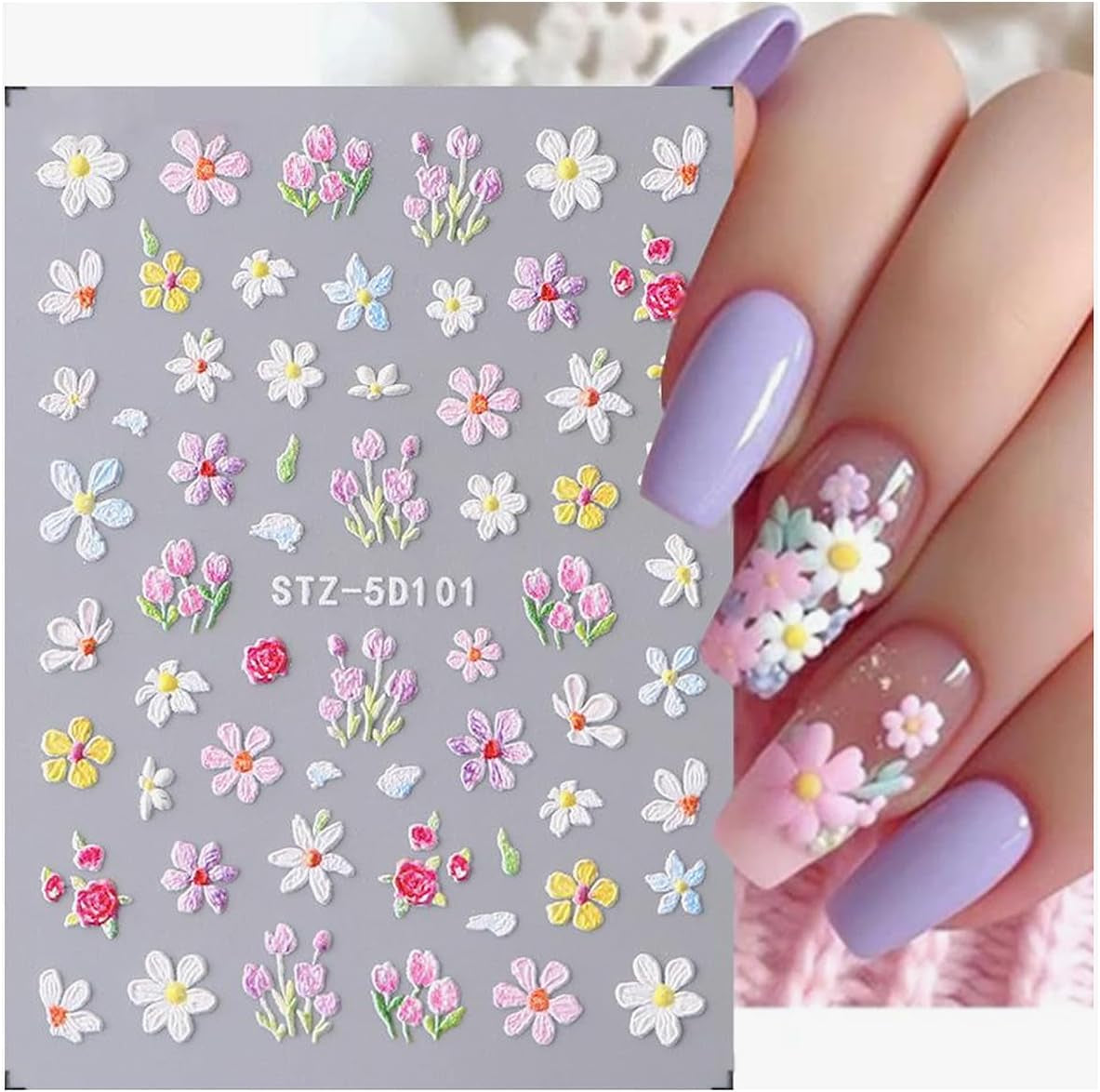 JMEOWIO 3D Nagelsticker Blume Nail Art Naklejka Selbstklebend Nagelaufkleber 5D Stereoskopisch Frühling Letnia dekoracja kwiatowa Nageldesign Zubehör 4 Blatt