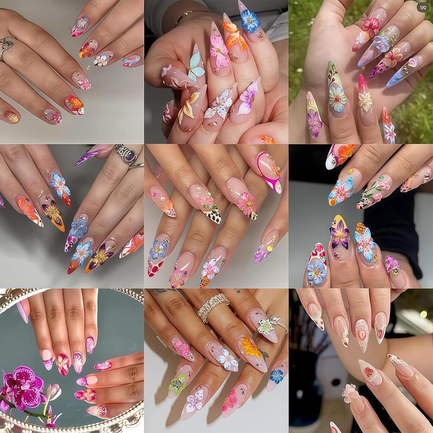Zestaw 50 Stück 3D Blume Nail Charms, Bunte Nageldesign Zubehör, Nägel Charms i Nagel Art Charms, Perfekt Für Nailart, Maniküre Dekoration i DIY Nageldesign