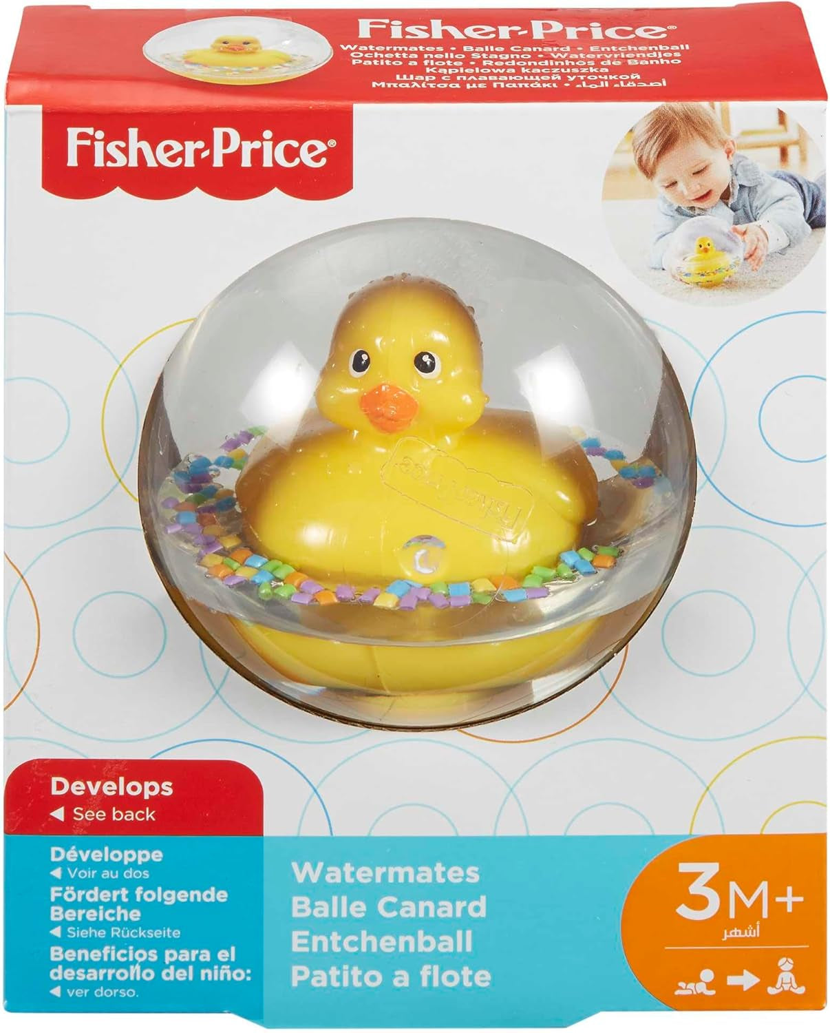 Fisher-Price WaterMates Ducky Ball, zabawna kaczka w kuli konfetti, zabawka dla dziecka, piłka do zabawy, zabawka do kąpieli, od 3 miesięcy, 75676 zabawki dla dzieci Naty Shop