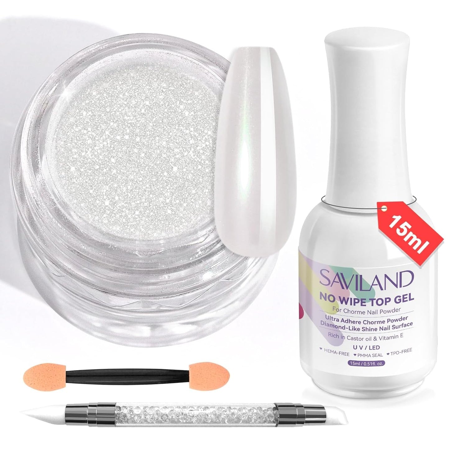 Zestaw pudrów Saviland Chrome do paznokci - Różowy laserowy puder do paznokci Chrome Efekt lustrzany Laserowe zdobienie paznokci, Manicure z brokatem Dekoracyjny puder z gąbeczkami, Puder brokatowy do paznokci Salon paznokci