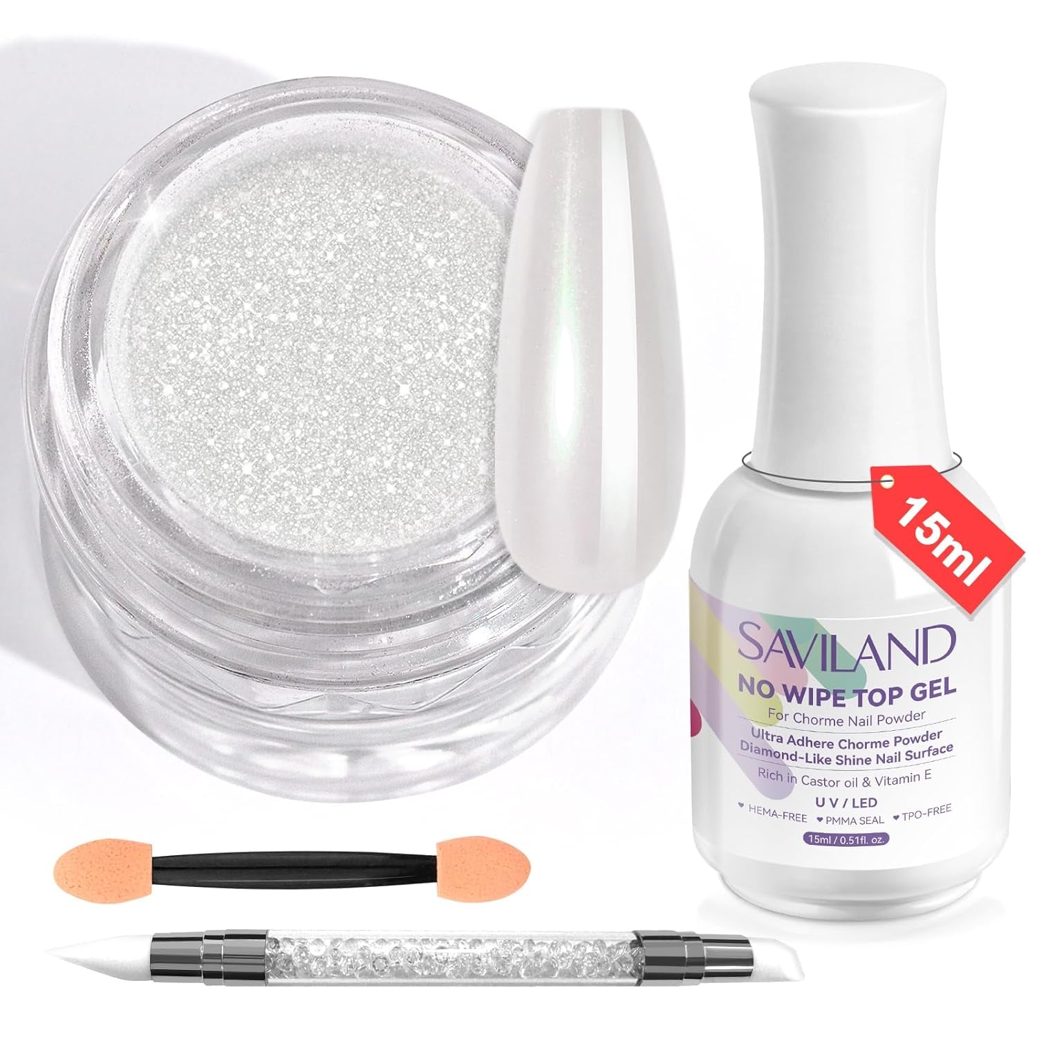 Zestaw pudrów Saviland Chrome do paznokci - Różowy laserowy puder do paznokci Chrome Efekt lustrzany Laserowe zdobienie paznokci, Manicure z brokatem Dekoracyjny puder z gąbeczkami, Puder brokatowy do paznokci Salon paznokci