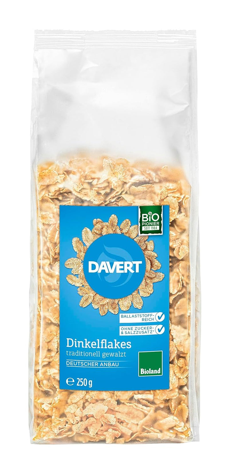 Davert Organiczne płatki orkiszowe 250g - Bez dodatku cukru i soli, lekko aromatyzowane i cudownie chrupiące - 100% organicznej jakości Davert (1 x 250g)