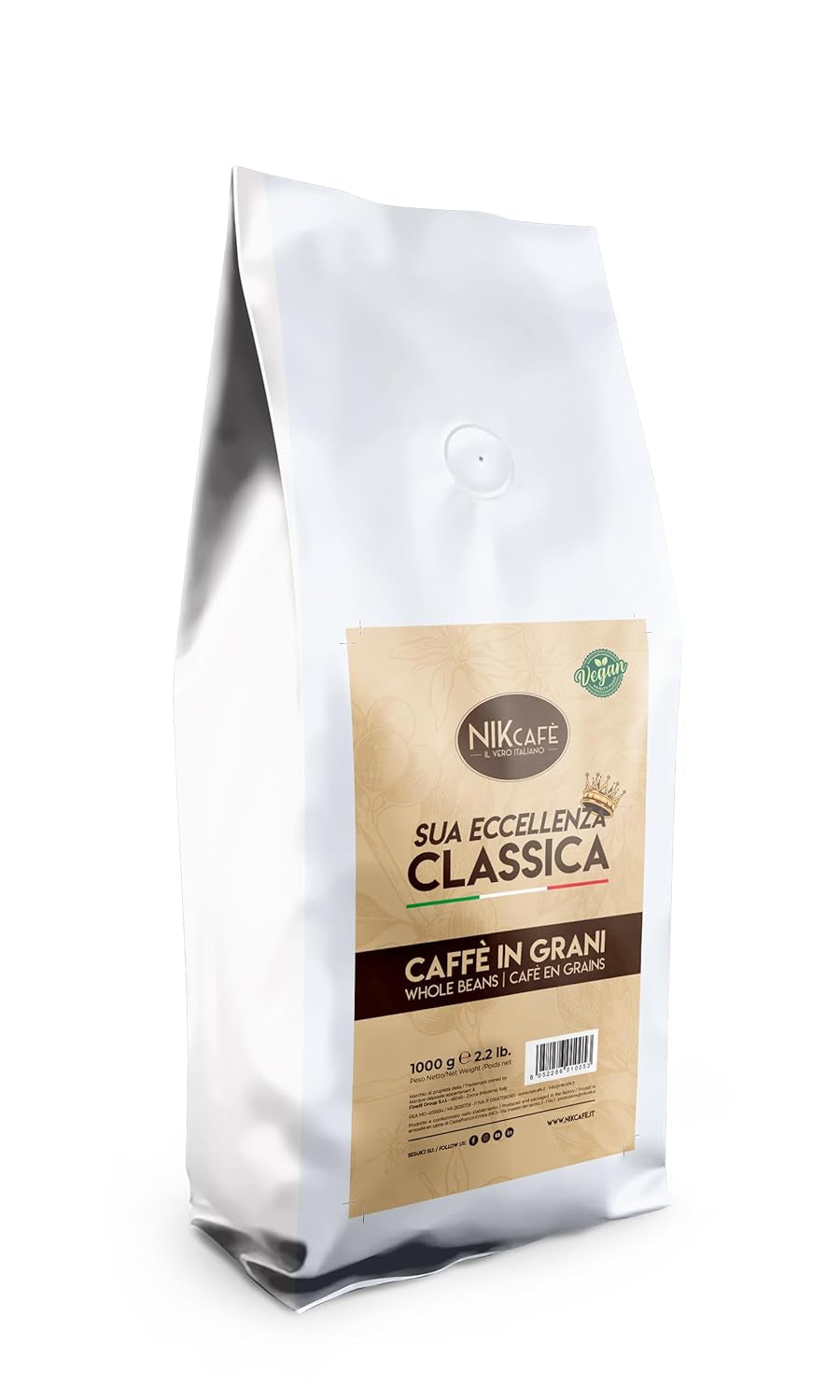 NIK CAFE' – mieszanka Classico – palone ziarna kawy. Jego Ekscelencja, ten mocny. 100% solidny