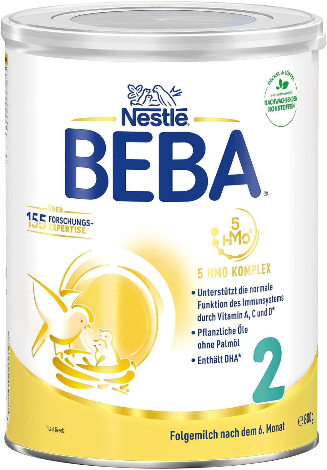 BEBA 2 - Mleko następne po 6 miesiącu, z kompleksem 5 HMO, zawartością białka odpowiednią do wieku, bez laktozy, bez oleju palmowego, bez oleju rybnego, żywność dla niemowląt, mleko w proszku dla dzieci, opak. 3 szt. (3 x 800g)