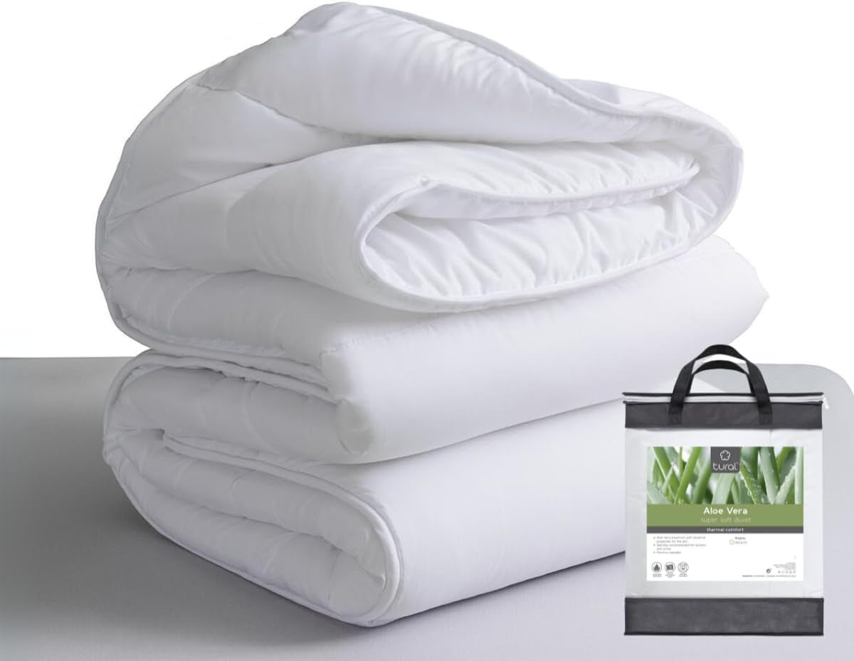 Tural - Kołdra 150 X 220 cm z obróbką Aloe Vera, wypełnienie z włókna 300 G/M², miękka, oddychająca, z certyfikatem Oeko-Tex (biała, łóżko 90 cm) Kołdry i kołdry Naty Shop 150X220