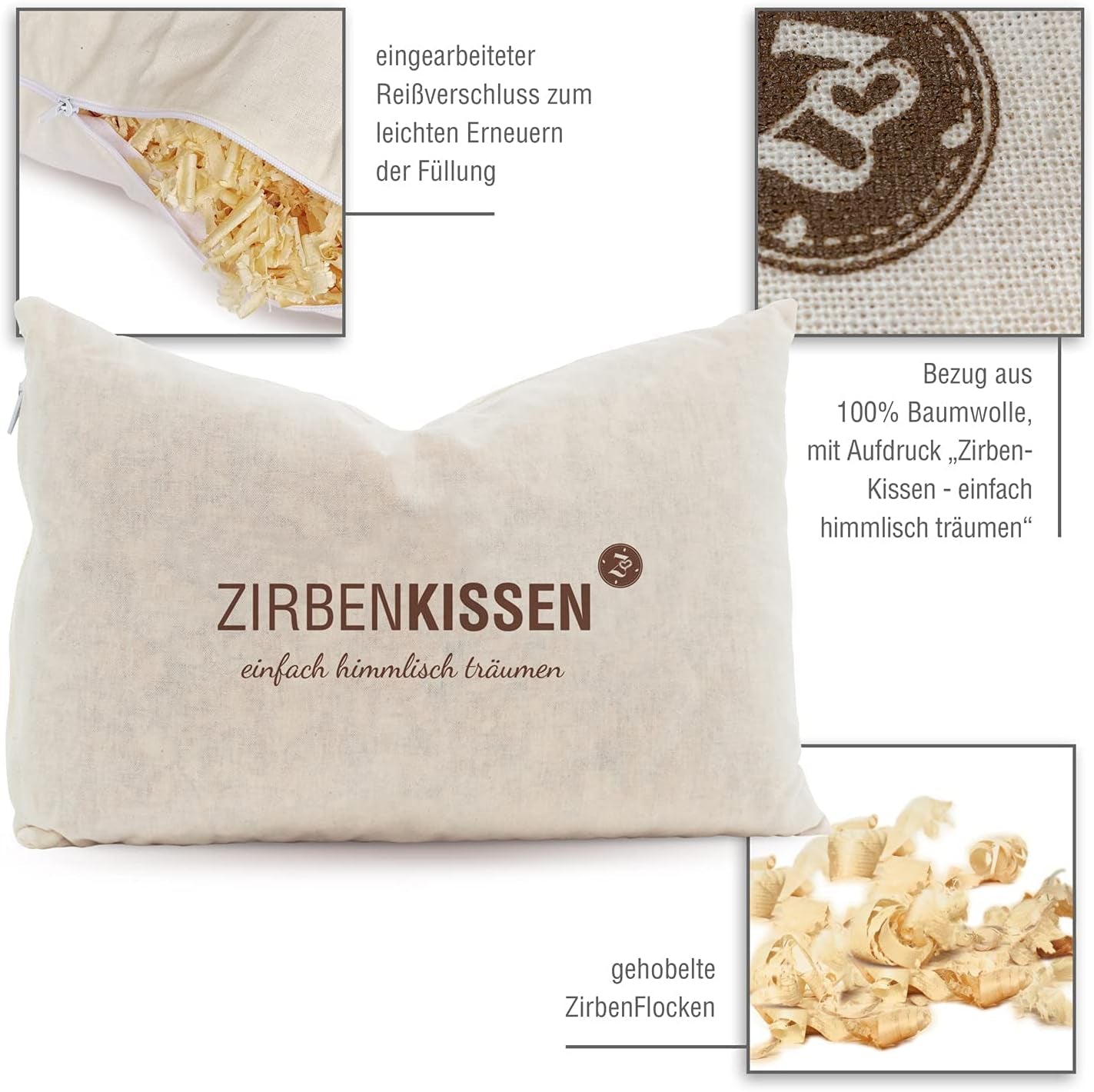 Rodzina szwajcarskiej sosny kamiennej Poduszka ze szwajcarskiej sosny kamiennej Simply Heavenly Dreaming 30X20 cm, drewno, naturalne, 1 sztuka (1 opakowanie) Poduszki standardowe Naty Shop