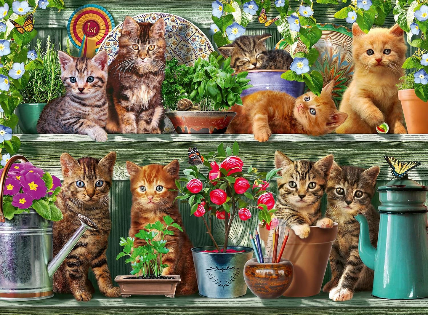 Ravensburger Puzzle 12000205 - Katzen Im Regal - 500-elementowe puzzle dla dorosłych i dzieci powyżej 10 lat, puzzle ze zwierzętami-kotami Puzzle Naty Shop New Design
