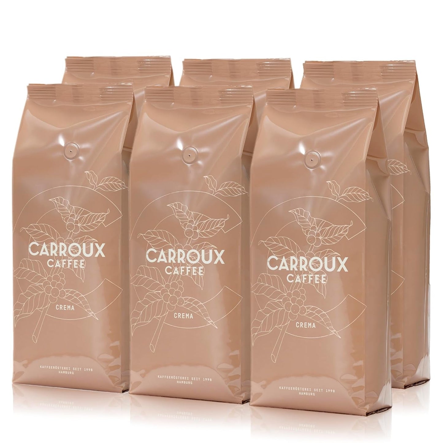 CARROUX Crema kawa ziarnista (6 x 500g) - Kawa ziarnista Premium z Hamburga - Świeżo palona tradycyjnie