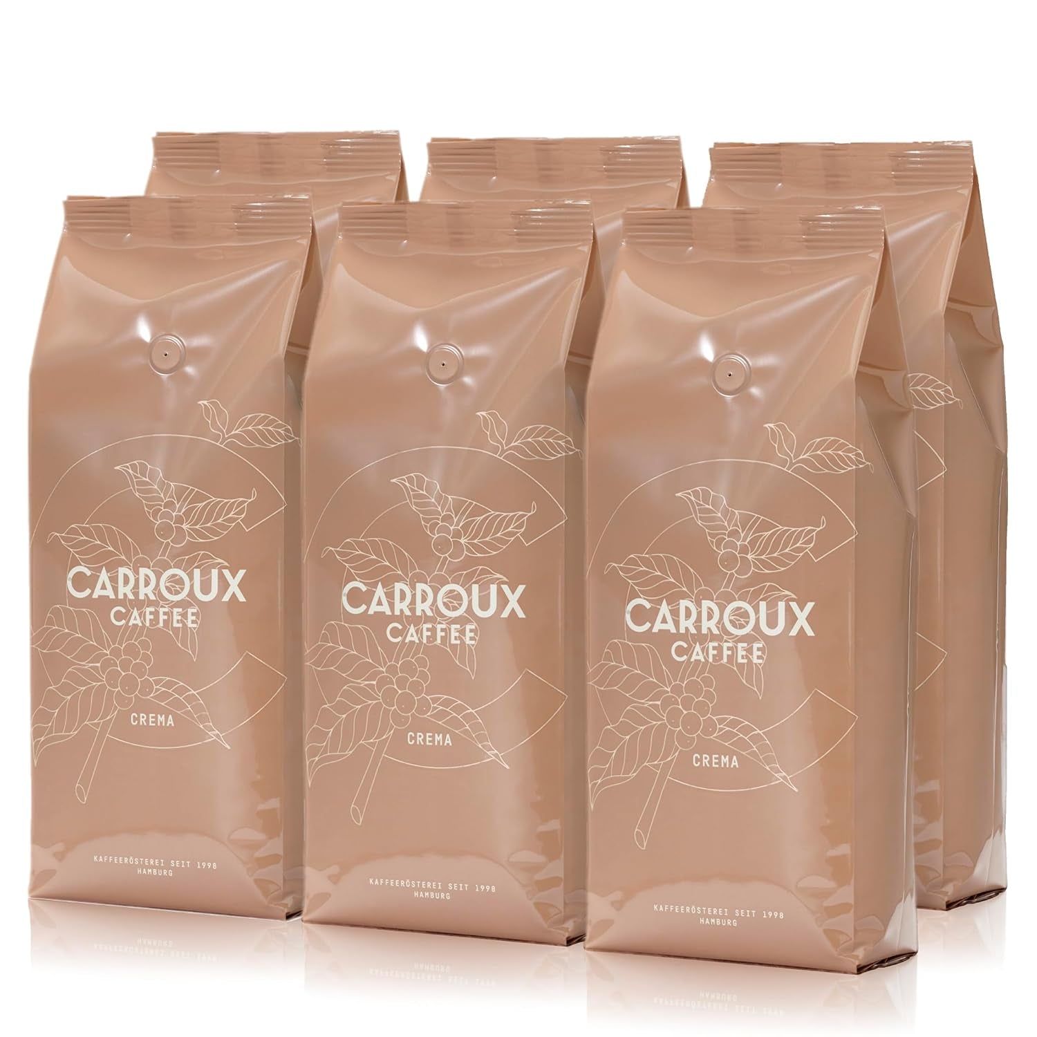 CARROUX Crema kawa ziarnista (6 x 500g) - Kawa ziarnista Premium z Hamburga - Świeżo palona tradycyjnie
