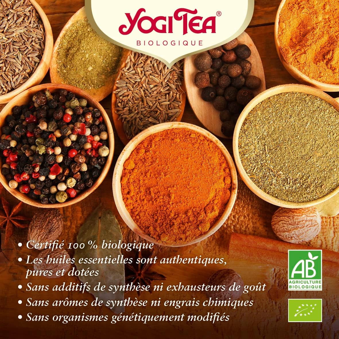 Herbata Yogi - Kurkuma Chai Organiczna herbata ajurwedyjska z przyprawami, bez kofeiny, kurkuma, cynamon i imbir Mieszanka Herbata Yogi, luzem, 8 x 90 g (720 g) Opakowanie Idealny prezent