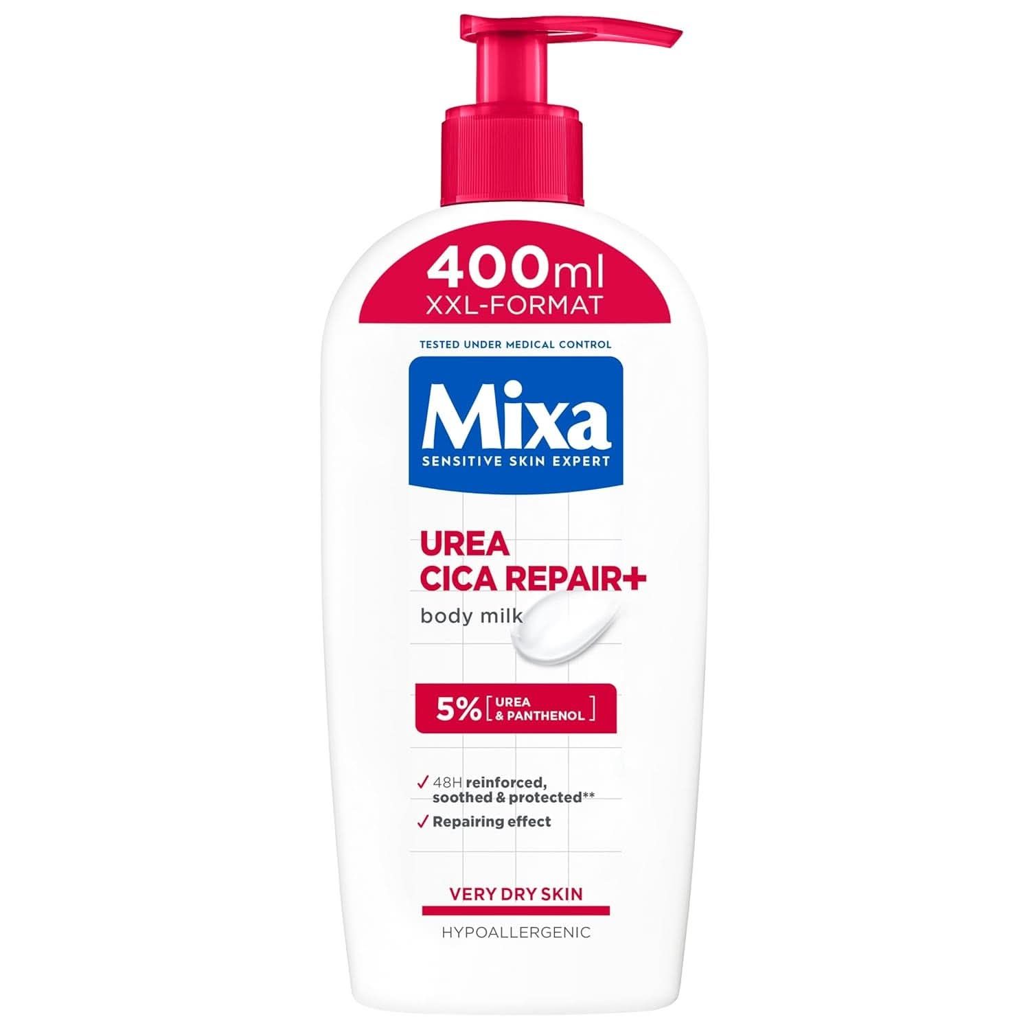 Mixa Urea Cica Balsam do ciała XXL, Z mocznikiem i regenerującym pantenolem, Kojące i ochronne mleczko do ciała, Do skóry suchej, 400 ml Prysznic i kąpiel Naty Shop