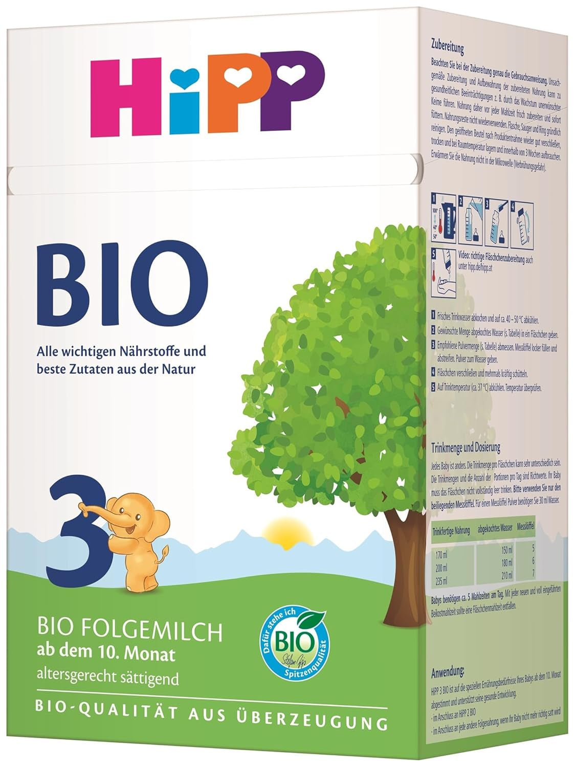 HiPP 3 Organiczne mleko następne (4 x 600g) - po 10 miesiącach z Omega-3 (DHA, ALA), wapniem, witaminą D, najwyższej jakości organicznej