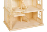51957 Drewniany domek dla lalek, 65 x 35 x 87,5 cm - Duży drewniany domek dla lalek, 3 piętra, otwarta konstrukcja, czerwony dach, schody i balkon do kreatywnego odgrywania ról, świat domku dla lalek