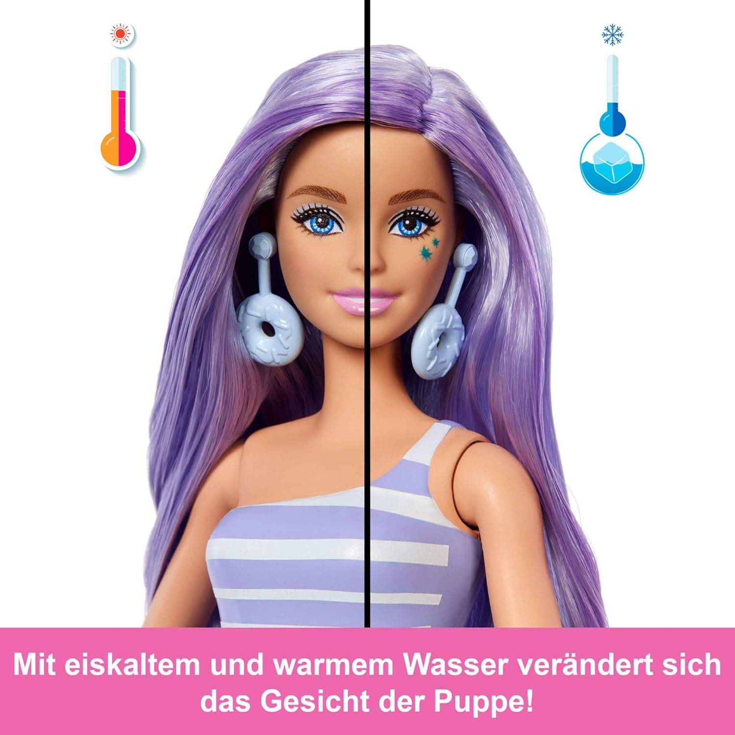 Zestaw Barbie Pop Reveal Series z lalką modową i akcesoriami, seria Candy, projekt Donut Dreams ze zwierzakiem, 8 niespodzianek, w tym zmiana koloru, JFY60