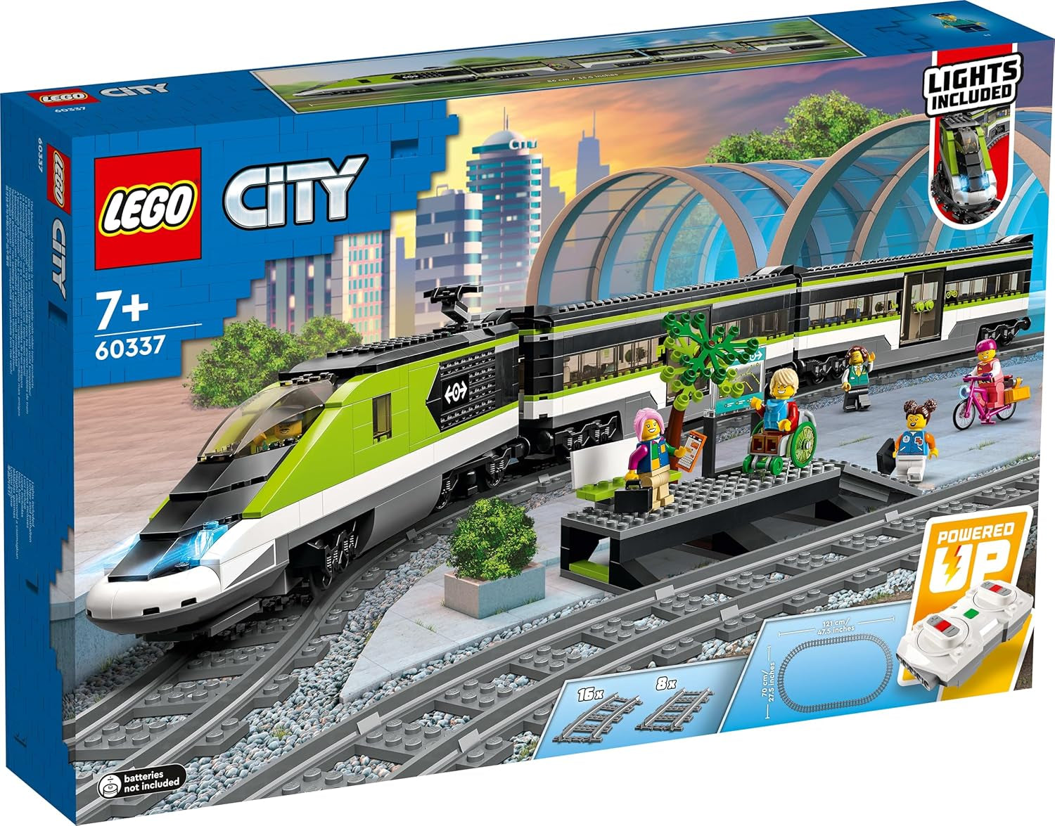 LEGO City Ekspres pasażerski, zestaw zdalnie sterowanych pociągów, zabawka kolejowa z reflektorami, 2 wagony i 24 elementy torów, prezent dla dzieci, chłopców i dziewcząt 60337 Zestawy do budowania Kup w sklepie LEGO