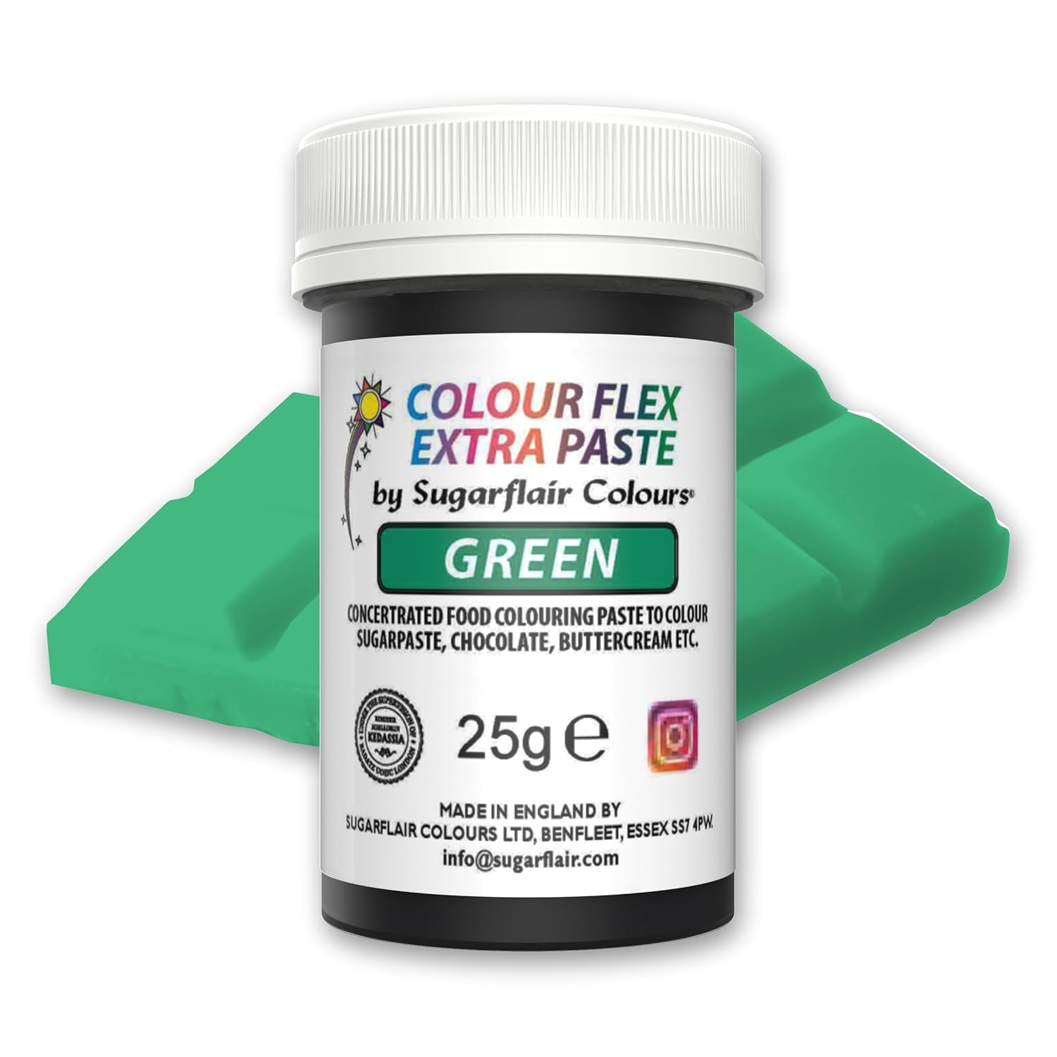 Sugarflair Colourflex Extra Paste Verde barwnik spożywczy - Jadalny barwnik spożywczy do śmietany, czekolady, pasty cukrowej, lukru, kremówki, mieszanek do ciast, ciast i nie tylko - 25g