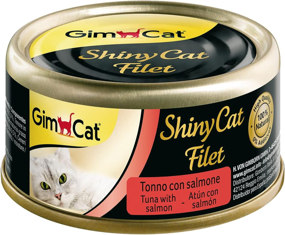 GimCat ShinyCat Filet - Karma dla dorosłych kotów ze 100% filetem - Bez dodatku cukru, bez glutenu - Tuńczyk z łososiem - 1 puszka (1 x 70 g)