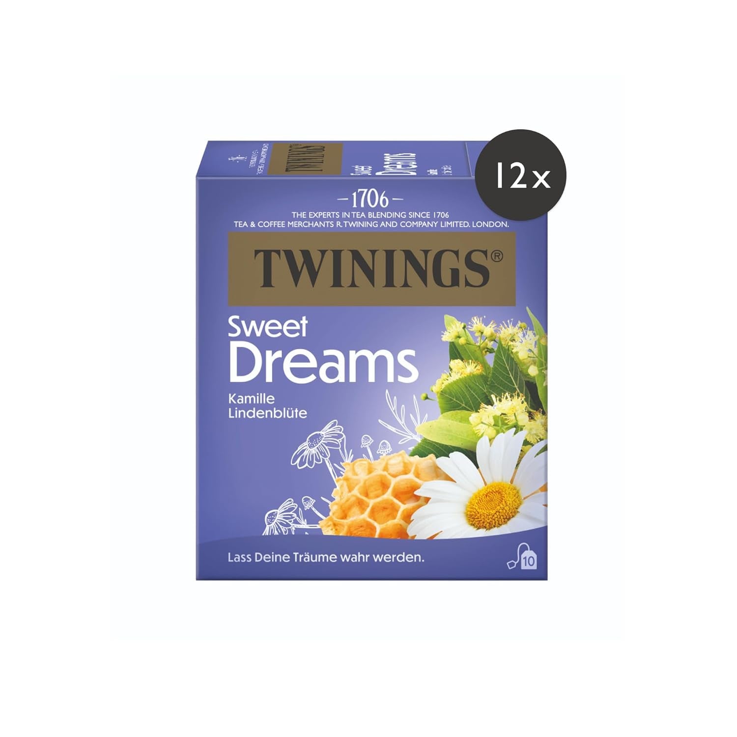Twinings SWEET DREAMS Rumiankowa herbata z miodem, pomarańczą i kwiatem limonki - Słodka mieszanka herbat ziołowych poprawiających naturalny sen, 12 opakowań (po 10 torebek)