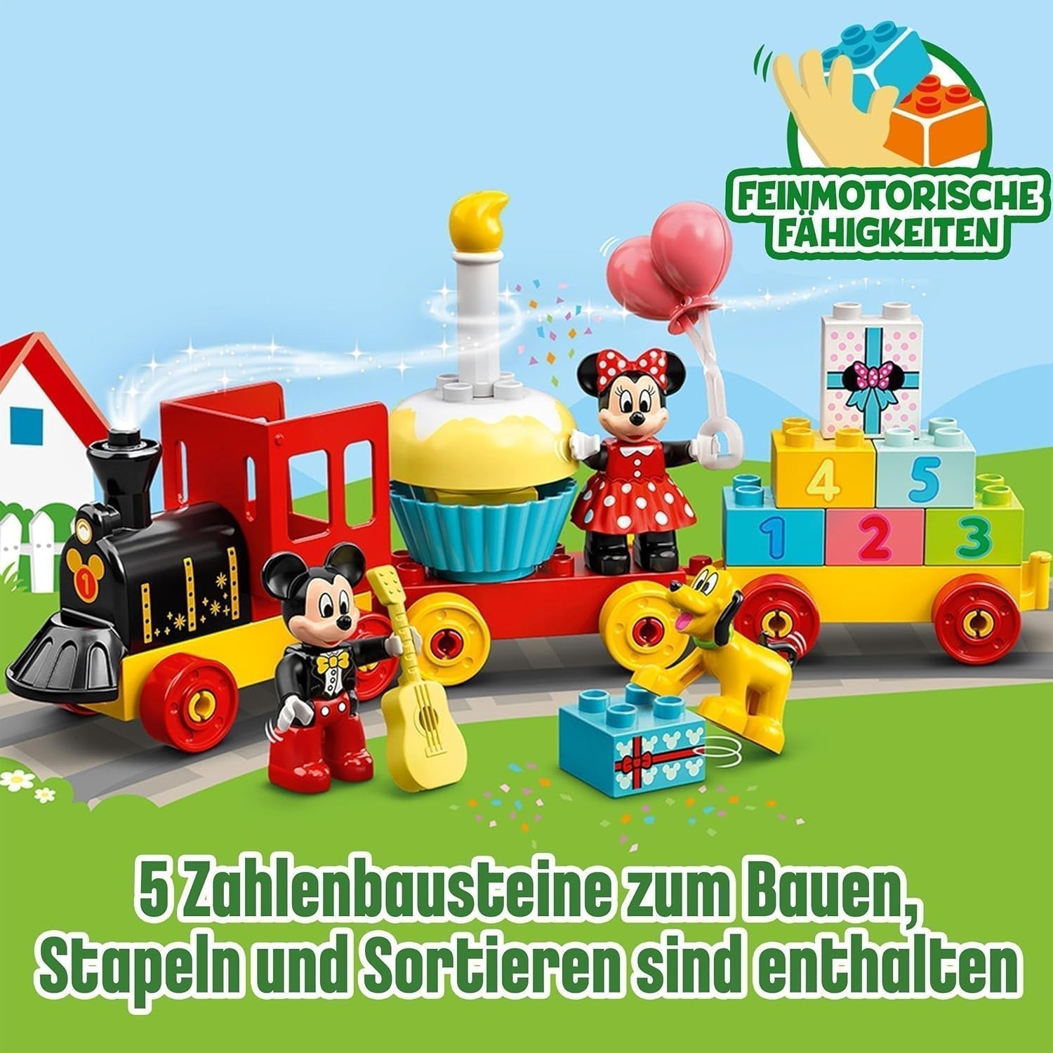 LEGO 10941 DUPLO Disney Urodzinowy pociąg Mikiego i Minnie, zabawkowy pociąg z ciastem i balonami, prezent dla dzieci od 2 lat Zestawy do budowania Besuche den LEGO-Store