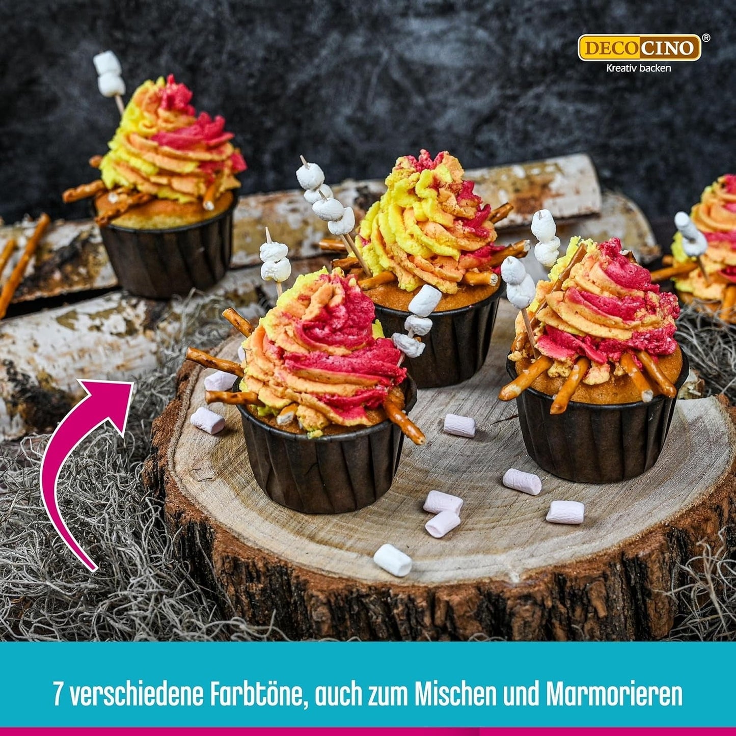 Zestaw 6 past kolorowych Decocino - 6 x 20 g - Barwniki spożywcze w kolorze czerwonym, różowym, zielonym, żółtym, niebieskim i czarnym, idealne do barwienia ciast, fondantów i kremów - Bez azo i bez glutenu