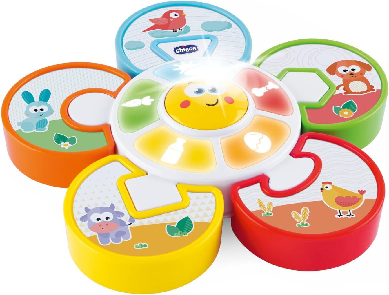 Chicco Talking Farm włosko-angielska dwujęzyczna zabawka dla dziecka ze zwierzętami, światłami i dźwiękami, 3 opcje zabawy, elektroniczna zabawka edukacyjna - zabawka dla dzieci w wieku 1-4 lat Naty Shop Electronic Puzzle
