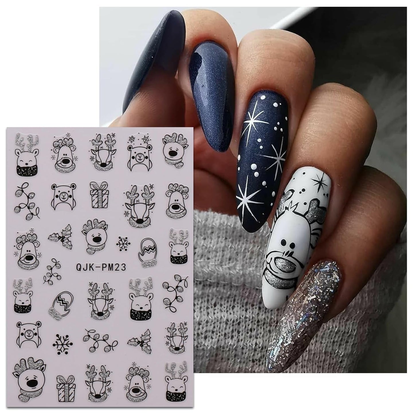 JMEOWIO Nagelsticker Glitzer Weihnachten 10 Blatt Nail Art Naklejka Selbstklebend Nagelaufkleber Schneeflocken Zimowa dekoracja Nageldesign Zubehör