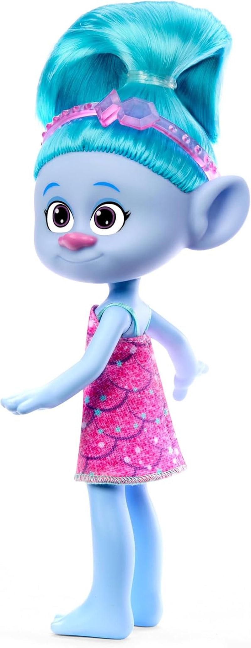 Mattel DREAMWORKS TROLLS United We Stand – lalka Chenille Hairy Surprises z błyszczącymi niebieskimi włosami, fioletową opaską na głowę, wiek od 3 lat, HNF15