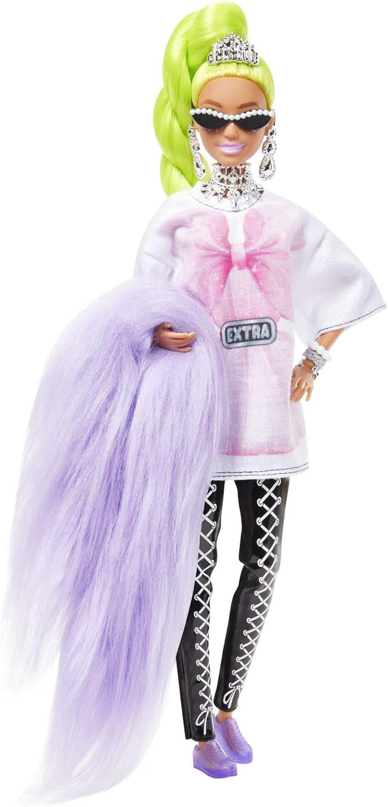 Barbie HDJ44 - Extra Puppe #11 w übergroßem T-shirt i legginsy z Haustier Papagei, dodatkowe langes neongrünes Haar & Zubehör, Elastic Gelenke, Spielzeug Geschenk für Kinder ab 3 Jahren