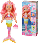 BABY Born Little Sister Mermaid 46 cm Wodoodporna lalka syrenka z długimi włosami i ruchomą brokatową płetwą, w zestawie. tiara i grzebień, 833681 Zapf Creation Dolls Naty Shop Single