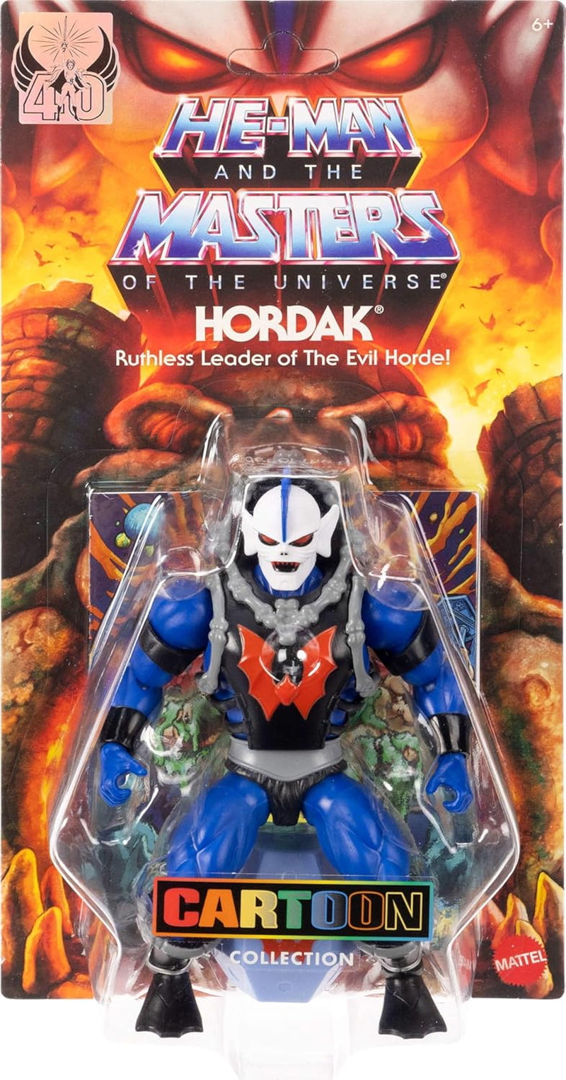Masters of the Universe Origins Figurka Hordak z kolekcji kreskówek, ok. 14 cm wzrostu, złoczyńca z dzikiej hordy z serialu telewizyjnego z lat 80., 16 punktów ruchu, książeczka z minikomiksami, JBM79 Figurki Naty Shop